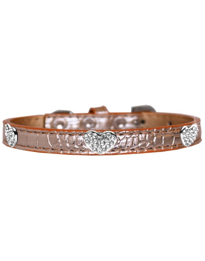 Croc Crystal Heart Dog Collar Copper Size 10