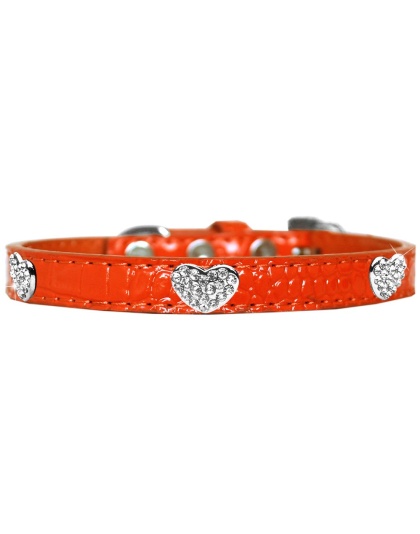 Croc Crystal Heart Dog Collar Orange Size 10