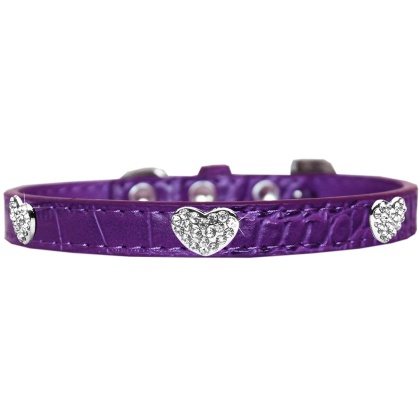 Croc Crystal Heart Dog Collar Purple Size 10