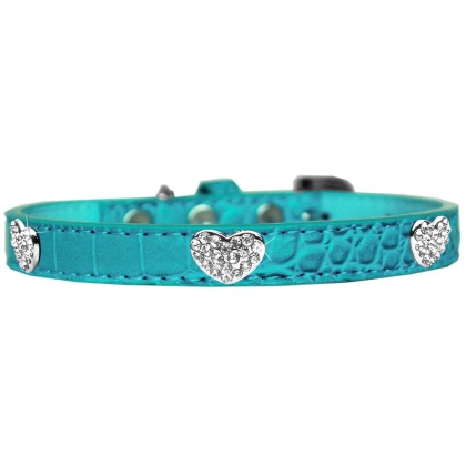 Croc Crystal Heart Dog Collar Turquoise Size 10