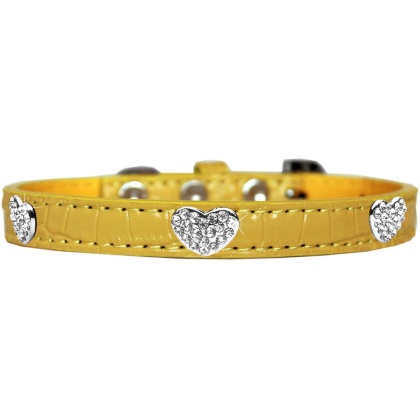 Croc Crystal Heart Dog Collar Yellow Size 10