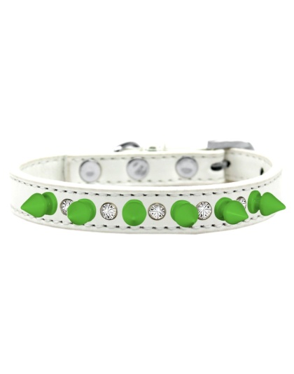 Crystal and Neon Green Spikes Dog Collar White Size 10