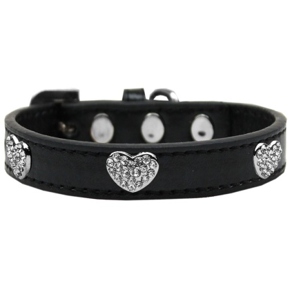 Crystal Heart Dog Collar Black Size 10