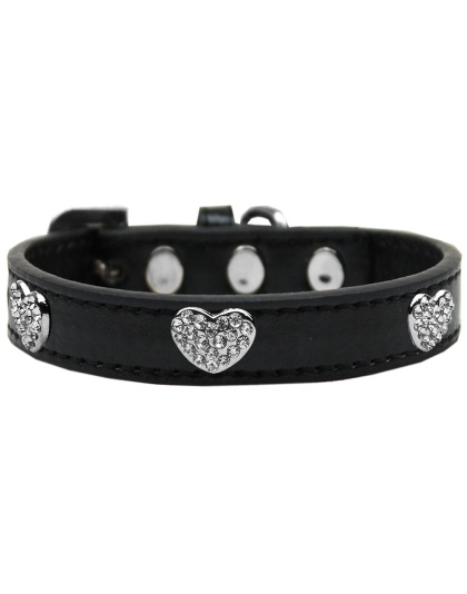 Crystal Heart Dog Collar Black Size 10