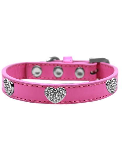 Crystal Heart Dog Collar Bright Pink Size 10