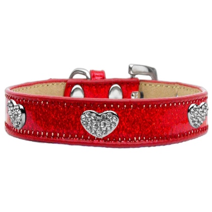 Crystal Heart Dog Collar Red Ice Cream Size 10