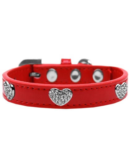 Crystal Heart Dog Collar Red Size 10