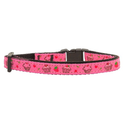 Cupcakes Nylon Ribbon Collar Bright Pink Cat Safety