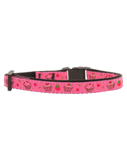 Cupcakes Nylon Ribbon Collar Bright Pink Cat Safety