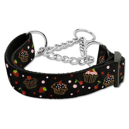 Cupcakes Nylon Ribbon Collar Martingale Large Black