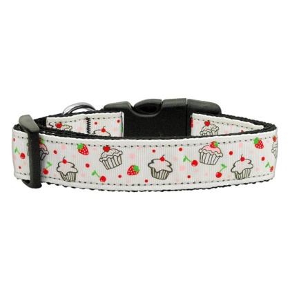 Cupcakes Nylon Ribbon Collar White Large