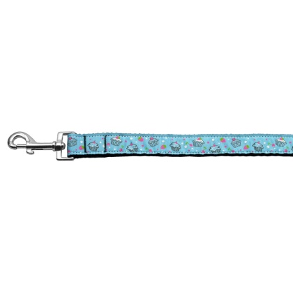 Cupcakes Nylon Ribbon Leash Baby Blue 1 inch wide 4ft Long