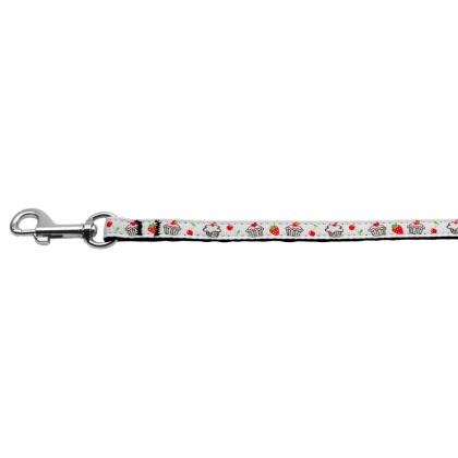Cupcakes Nylon Ribbon Leash White 3/8 inch wide 4ft Long