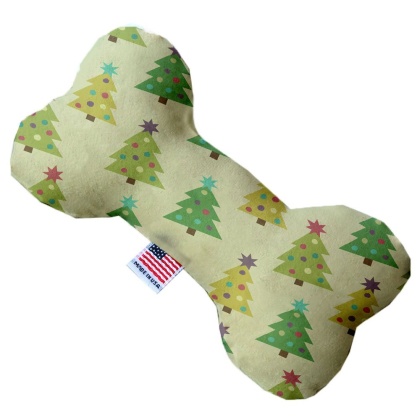 Cutesy Christmas Trees 10 Inch Canvas Bone Dog Toy