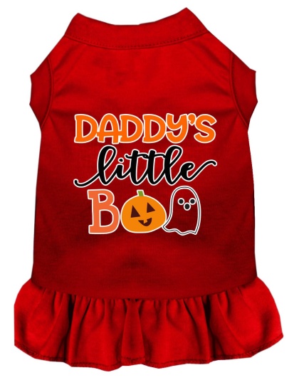 Daddy's Little Boo Screen Print Dog Dress Red 4X