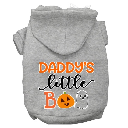 Daddy's Little Boo Screen Print Dog Hoodie Grey L