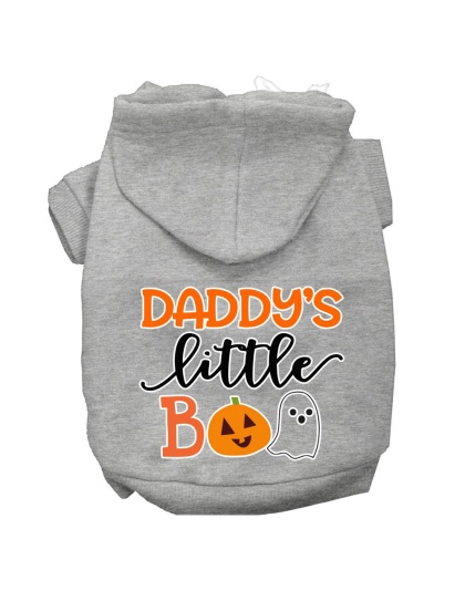 Daddy's Little Boo Screen Print Dog Hoodie Grey L