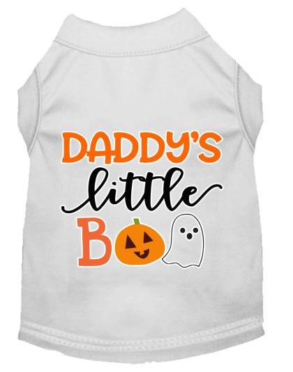 Daddy's Little Boo Screen Print Dog Shirt White Lg