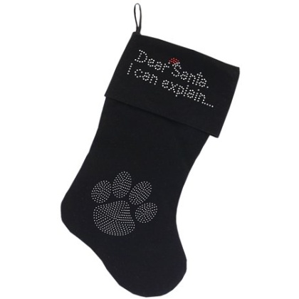 Dear Santa I can Explain Rhinestone 18 Inch Velvet Christmas Stocking Black
