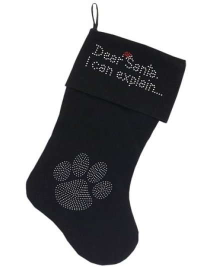 Dear Santa I can Explain Rhinestone 18 Inch Velvet Christmas Stocking Black