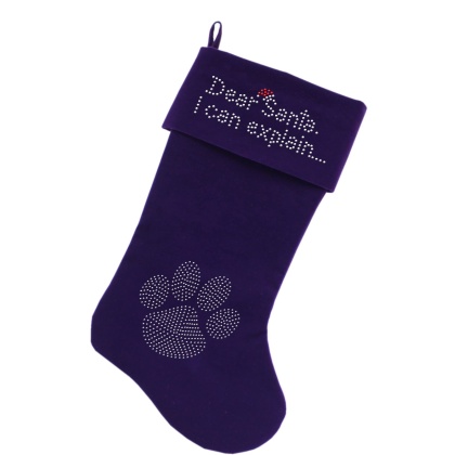 Dear Santa I can Explain Rhinestone 18 Inch Velvet Christmas Stocking Purple