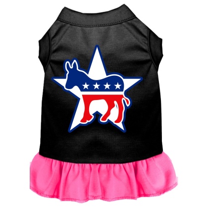 Democrat Screen Print Dress Black with Bright Pink Lg