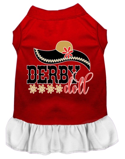 Derby Doll Screen Print Dog Dress Red with White Lg