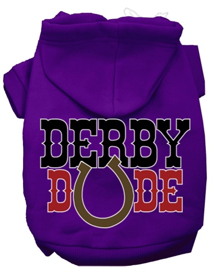 Derby Dude Screen Print Dog Hoodie Purple L