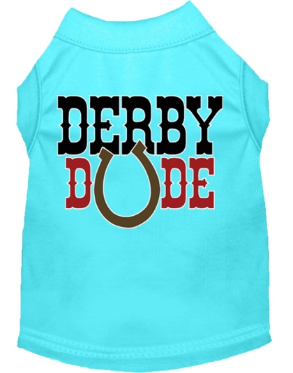 Derby Dude Screen Print Dog Shirt Aqua Lg