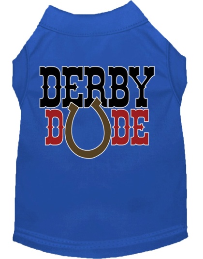 Derby Dude Screen Print Dog Shirt Blue Lg