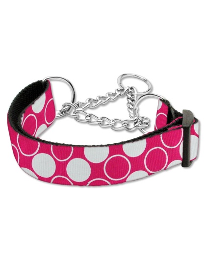 Diagonal Dots Nylon Collar Martingale Bright Pink Large