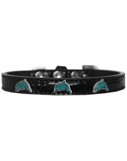 Dolphin Widget Croc Dog Collar Black Size 10