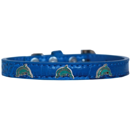 Dolphin Widget Croc Dog Collar Blue Size 10