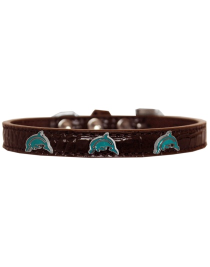 Dolphin Widget Croc Dog Collar Chocolate Size 10