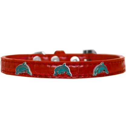 Dolphin Widget Croc Dog Collar Red Size 10