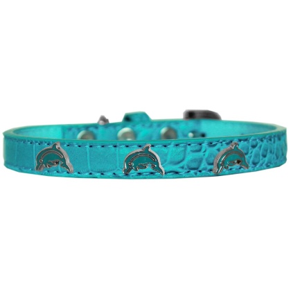 Dolphin Widget Croc Dog Collar Turquoise Size 10