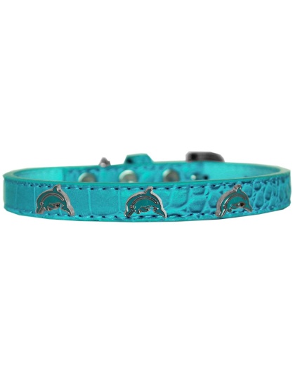 Dolphin Widget Croc Dog Collar Turquoise Size 10