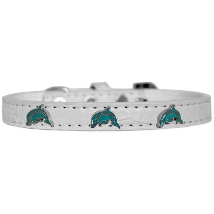 Dolphin Widget Croc Dog Collar White Size 10