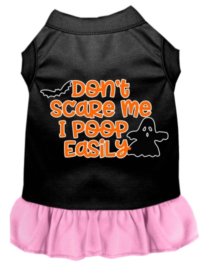 Don't Scare Me, Poops Easily Screen Print Dog Dress Black with Light Pink Lg