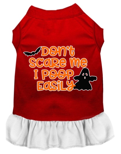 Don't Scare Me, Poops Easily Screen Print Dog Dress Red with White Lg