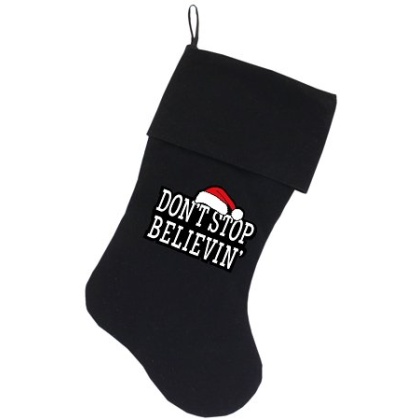 Don't Stop Believin Screen Print 18 inch Velvet Christmas Stocking Black