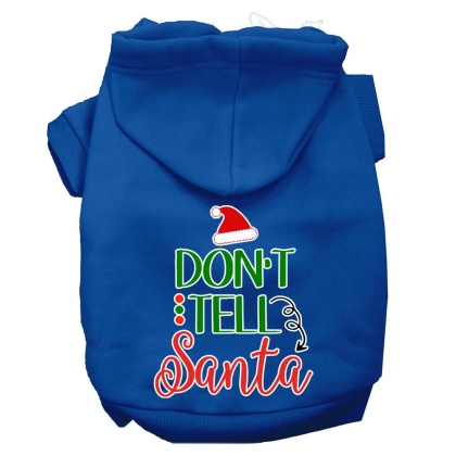 Don't Tell Santa Screen Print Dog Hoodie Blue L