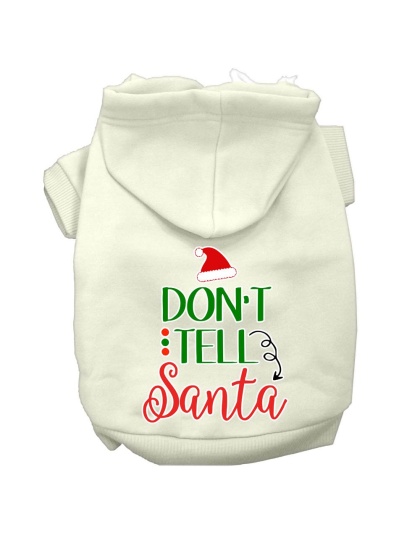 Don't Tell Santa Screen Print Dog Hoodie Cream L