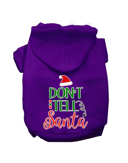 Don't Tell Santa Screen Print Dog Hoodie Purple L