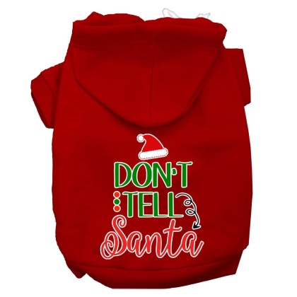 Don't Tell Santa Screen Print Dog Hoodie Red L