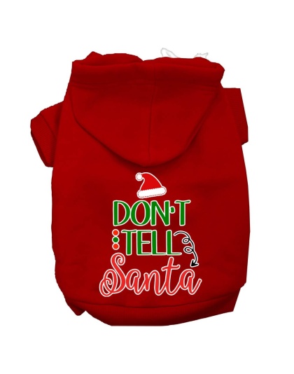 Don't Tell Santa Screen Print Dog Hoodie Red L