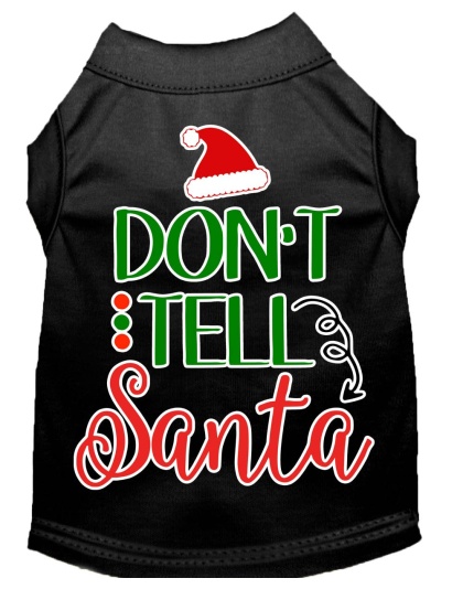 Don't Tell Santa Screen Print Dog Shirt Black Lg