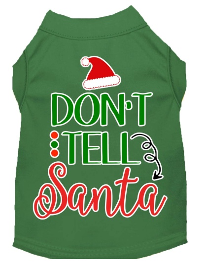 Don't Tell Santa Screen Print Dog Shirt Green Lg