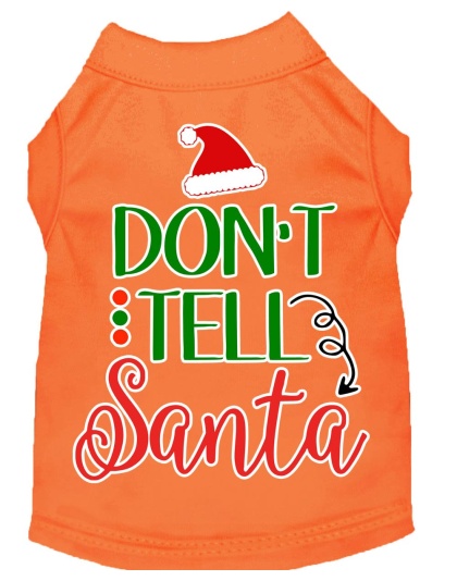 Don't Tell Santa Screen Print Dog Shirt Orange Lg