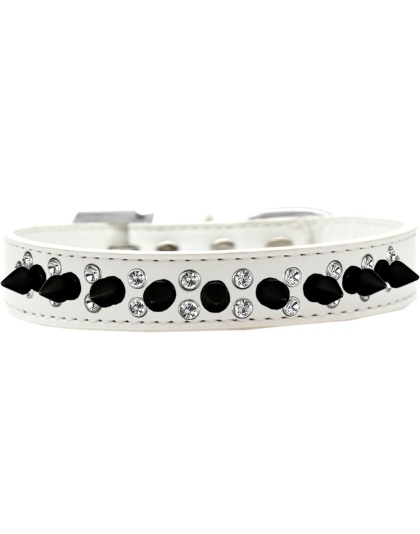 Double Crystal and Black Spikes Dog Collar White Size 12